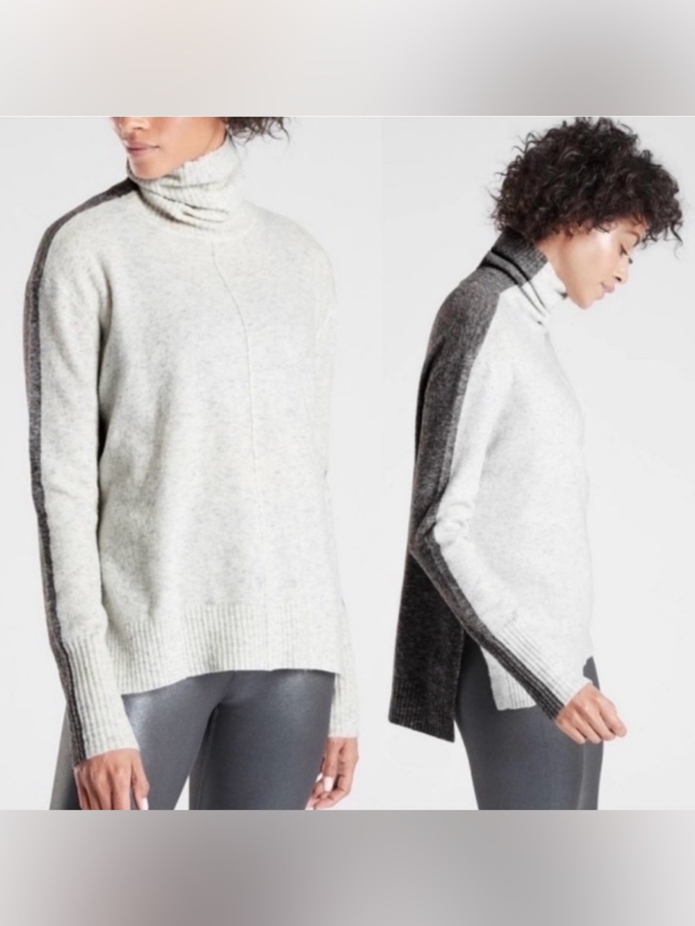 Athleta Two-Tone Turtleneck Sweater - Light Gray & Charcoal